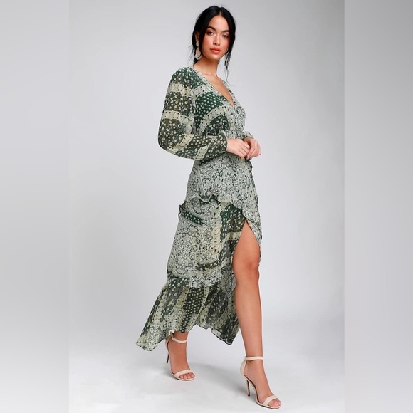 Lulus Field of Flowers Green Multi Print Long Sleeve Maxi Dress Size M - Picture 14 of 16